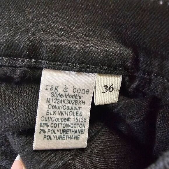 Rag & Bone Mens Jeans 36x33 Black Standard Issue 1 Skinny Stretch - Picture 9 of 10